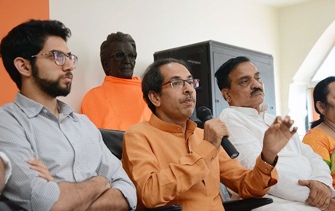 Shiv Sena President Uddhav Thackeray addresses the media after the Bharatiya Janata party defeated the Sena in the Palghar Lok Sabha by-election, May 31, 2018. Photograph: Arun Patil