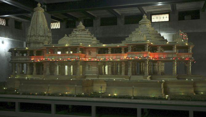 The model of the proposed Ram temple in Ayodhya. Photograph: Mukesh Gupta/Reuters