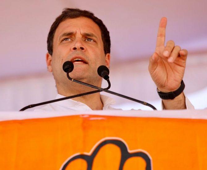 Congress President Rahul Gandhi addresses a rally in Karnataka