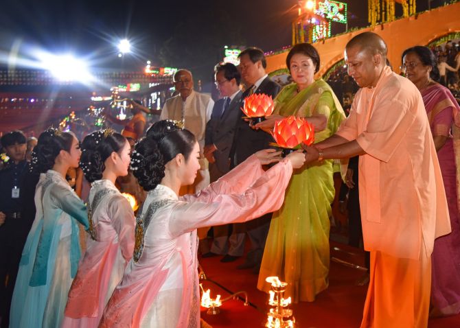 Ayodhya: Korean First Lady attends Diwali fete at Queen Heo Memorial -  Rediff.com