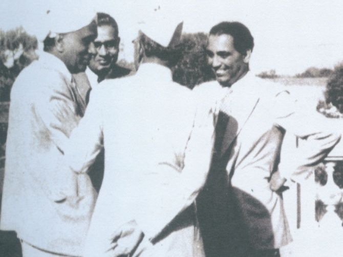 Sir C V Raman with Dr Homi Bhabha and others. C V Raman became IISc's first Indian director on March 31, 1933.