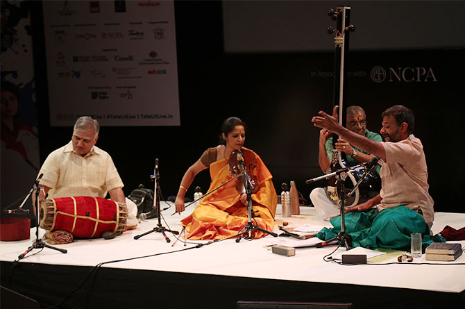 T M Krishna, celebrated Carnatic vocalist performing at the NCPA, Mumbai. Photograph: Hitesh Harisinghani/Rediff.com