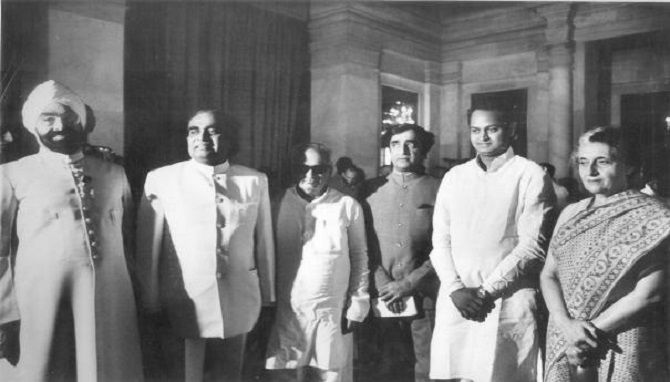 Ashok Gehlot with then President Giani Zail Singh and then prime minister Indira Gandhi.