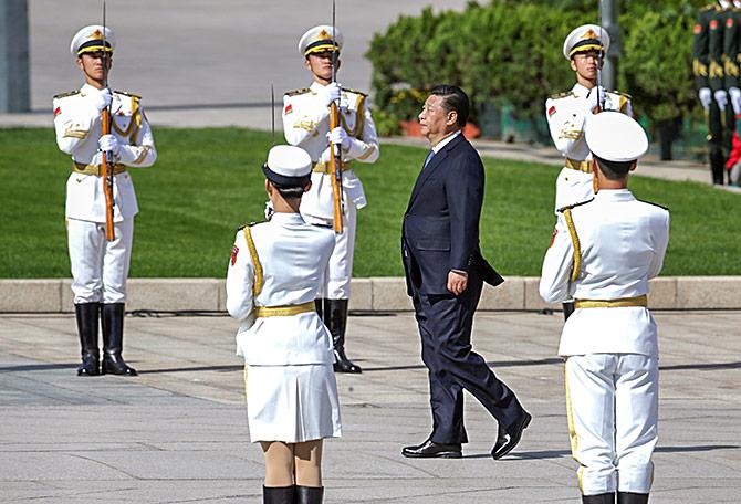 Xi attends a ceremony at the Monument to the People's Heroes at Tiananmen Square, ahead of National Day marking the 69th anniversary of the founding of the People's Republic of China in Beijing, September 30, 2018. Photograph: Jason Lee/Reuters