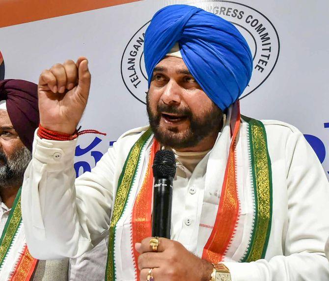 Navjot Singh Sidhu at the Gandhi Bhavan in Hyderabad during the Telangana assembly election campaign. Photograph: PTI Photo