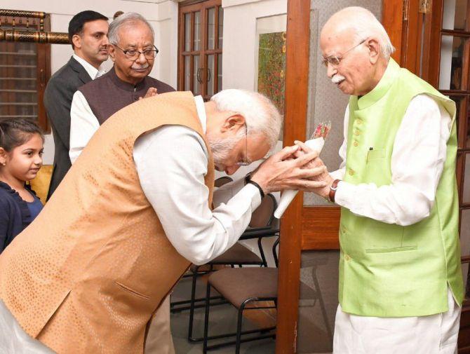 Prime Minister Narendra Damodardas Modi with L K Advani, November 8, 2018