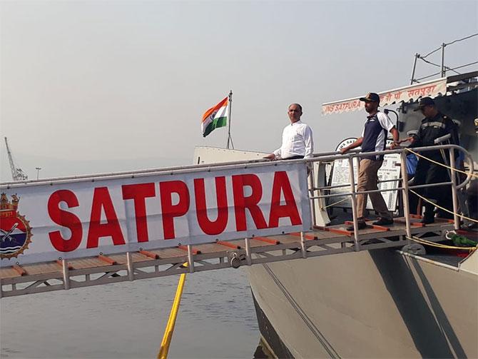 Commander Tomy disembarks from INS Satpura