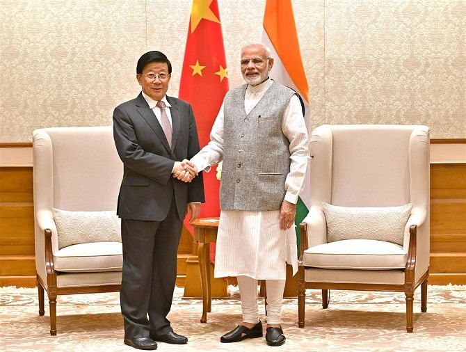 Chinese State Councillor and Minister of Public Security Zhao Kezhi calls on Prime Minister Narendra Damodardas Modi, October 23, 2018. Photograph: Press Information Bureau