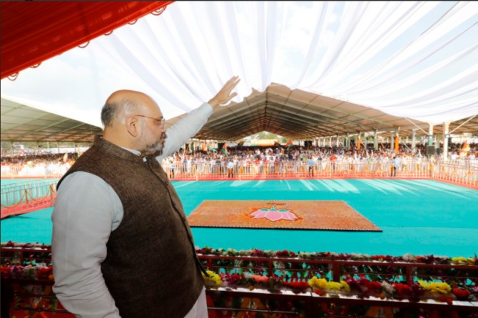 BJP national President Amit Anilchandra Shah at an election rally in Jagdalpur, Chhattisgarh. Photograph: Kind courtesy Amit Shah/Twitter