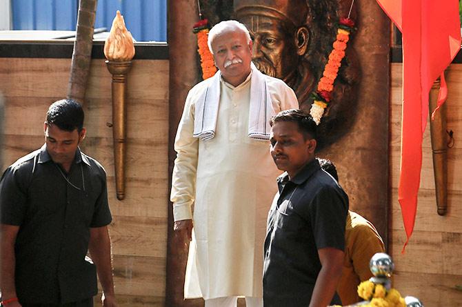 Rashtriya Swayamsevak Sangh Sarsanghchalak Mohan Bhagwat at a programme in Thane, October 26, 2018. Photograph: PTI Photo