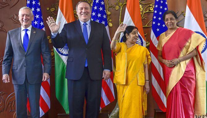 Mike Pompeo, James Mattis, Sushma Swaraj and Nirmala Sitharaman