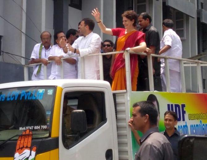 The Gandhis roadshow after filing the nomination in Wayanad. Photograph: ANI