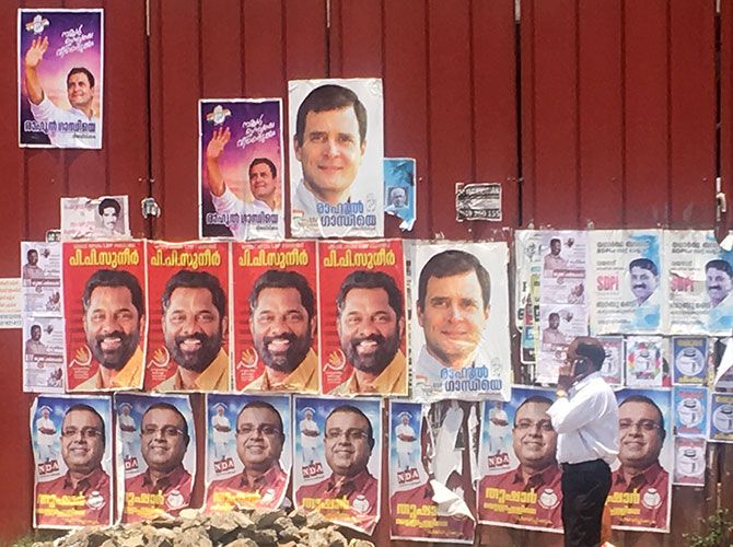 Posters of 3 main candidates in Wayanand