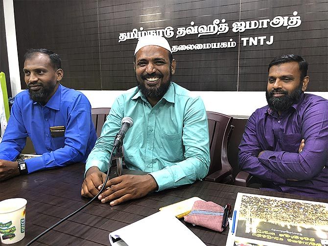 E Mohammad, general secretary, Tamil Nadu Tauheed Jamaat, centre. Photograph: A Ganesh Nadar/Rediff.com