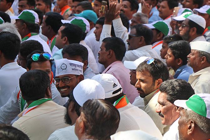 NCP supporters in Baramati, Maharashtra at Supriya Sule and Sharad Pawar's rally. Photograph: Rajesh Karkera/Rediff.com.