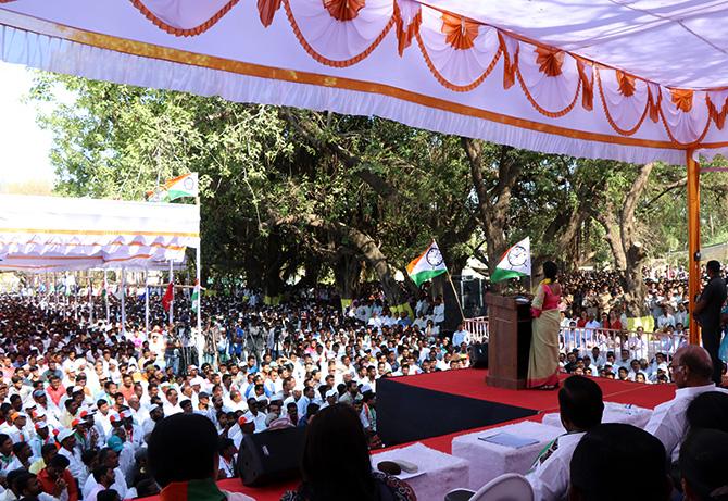 NCP MP Supriya Sule at a rally in Baramati, Maharashtra. Photograph: Rajesh Karkera/Rediff.com.