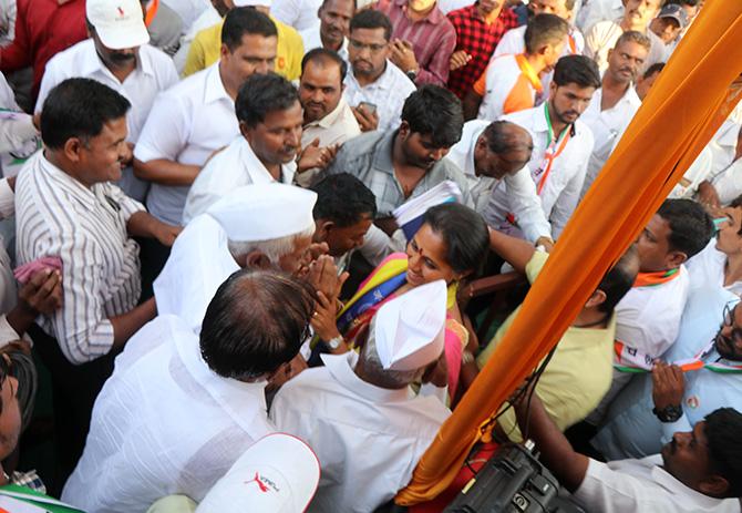 NCP MP Supriya Sule at a rally in Baramati, Maharashtra. Photograph: Rajesh Karkera/Rediff.com.