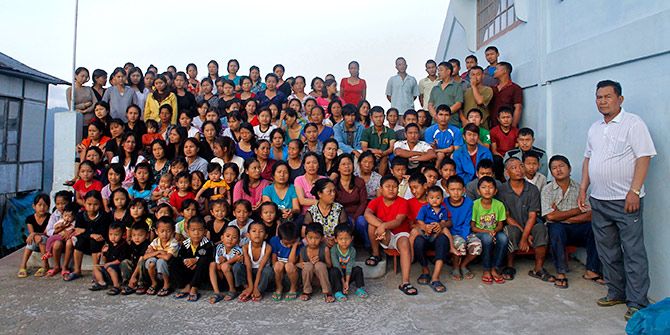 One of the world's largest families at Baktawng village, Mizoram. Photograph: Adnan Abidi/Reuters.