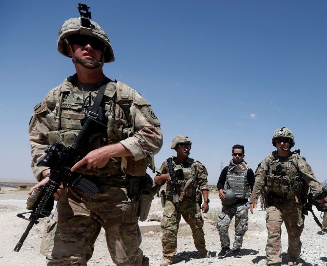 U.S. troops patrol at an Afghan National Army