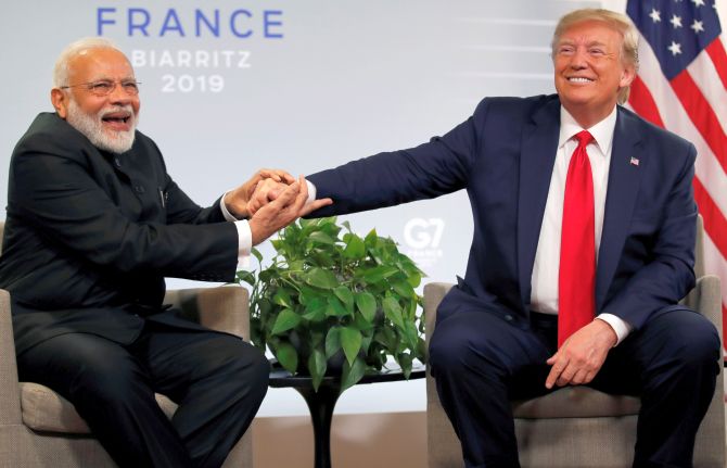 Prime Minister Modi and President Trump at the G-20 summit in Biarritz, France, August 2019.