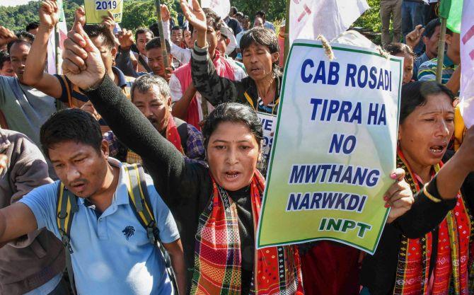 A protest agauinst the then Citizenship (Amendment) Bill in Agartala. Photograph: PTI Photo