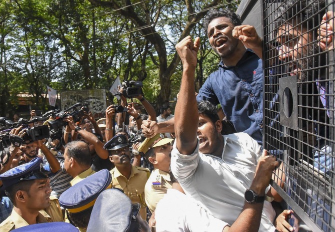 Police in Kochi detain students of the Cochin University of Science and Technology protesting the Citizenship (Amendment) Act. Photograph: PTI Photo