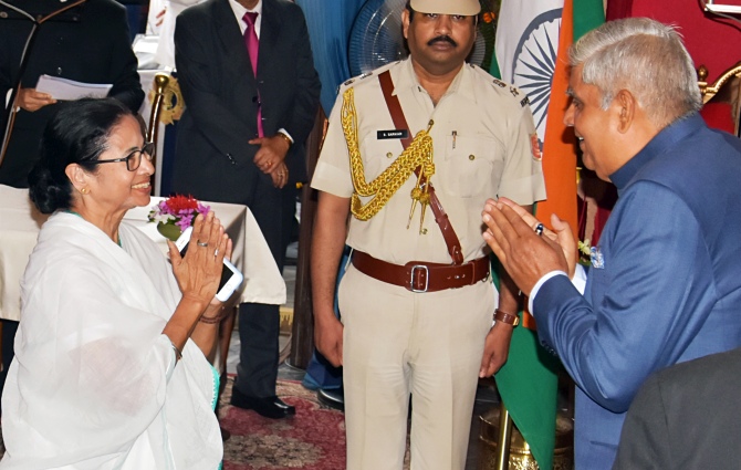 Mamata Banerjee with Governor Jagdeep Dhankar