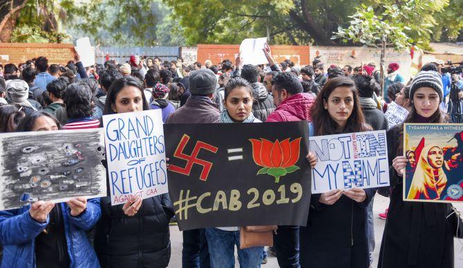 A protest in New Delhi against the Citizenship (Amendment) Act. Photograph: Shahbaz Khan/PTI Photo