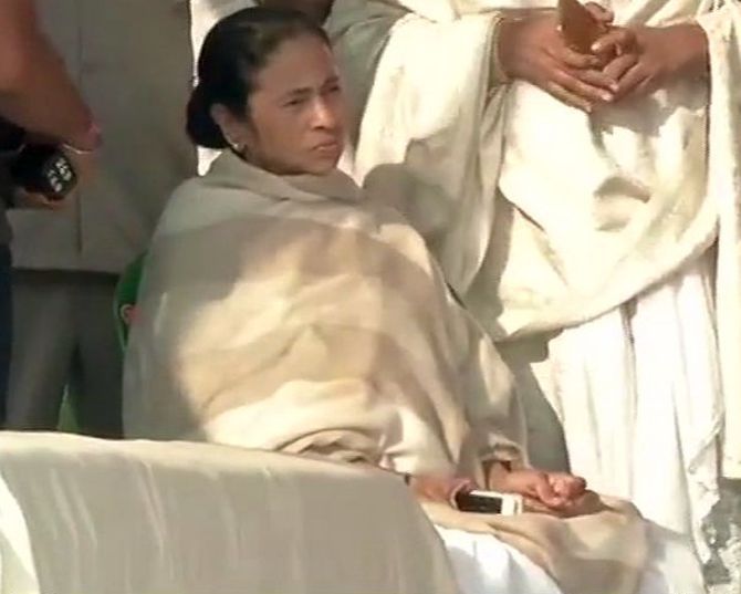 West Bengal Chief Minister Mamata Banerjee on her 'Save the Constitution' dharna, February 4, 2019. Photograph: ANI