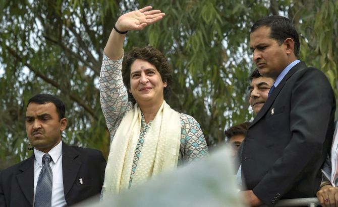 Priyanka Gandhi during the road show in Lucknow