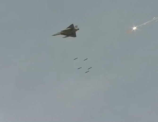 An IAF fighter in action during Operation Vayu Shakti