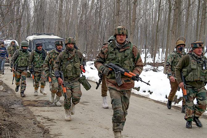 Indian soldiers during an anti terror operation in Pulwama