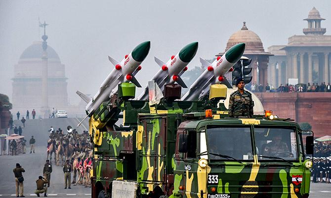 Akash missiles, which will be seen at the Republic Day 2019 parade. Photograph: Kamal Kishore/PTI Photo