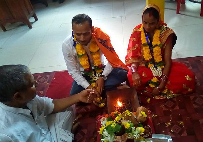 Meenakshi and Brijesh Chaurasia on their wedding day.