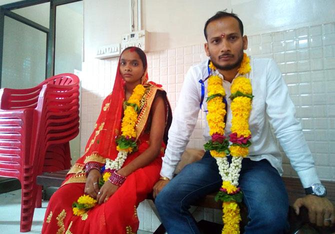 Meenakshi and Brijesh Chaurasia on their wedding day.