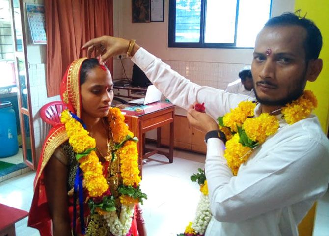 Meenakshi and Brijesh Chaurasia on their wedding day.
