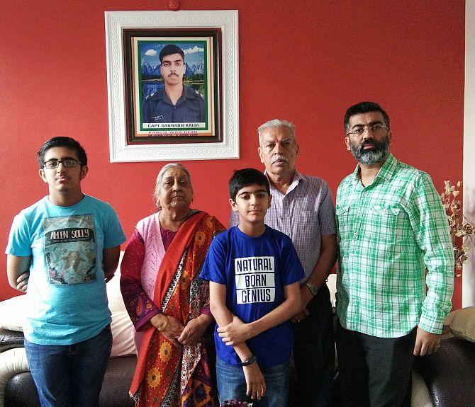 Captain Saurabh Kalia's family in his home in Palampur