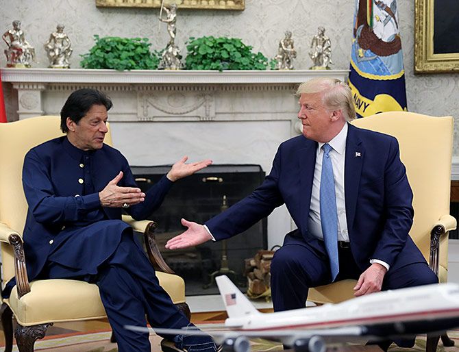 US President Donald J Trump and Pakistan Prime Minister Imran Khan in the Oval Office at the White House, July 23, 2019.