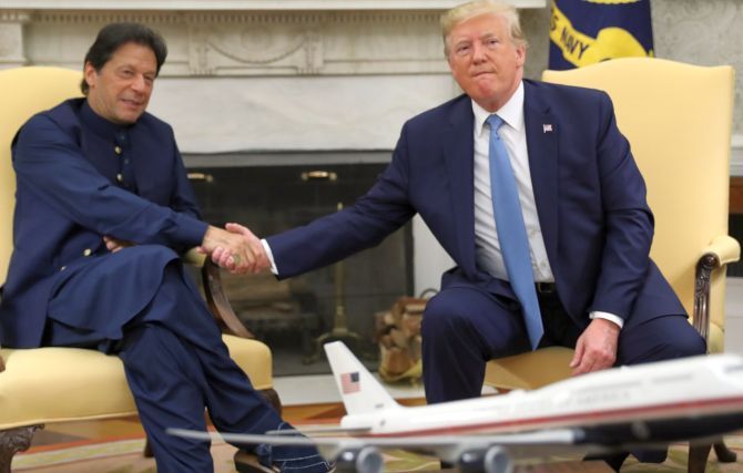 Pakistan Prime Minister Imran Khan with US President Donald John Trump in the White House on July 22, 2019