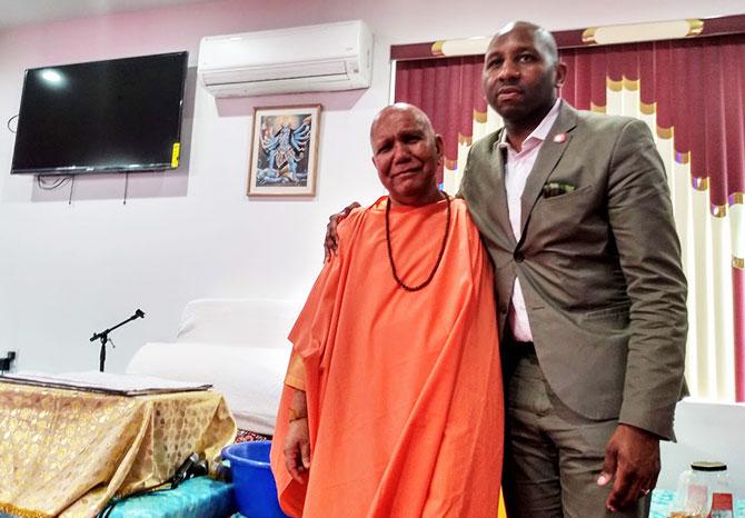 Swami Harish Chander Puri with New York City Councilman Donovan Richards. Photograph: P Rajendran for Rediff.com