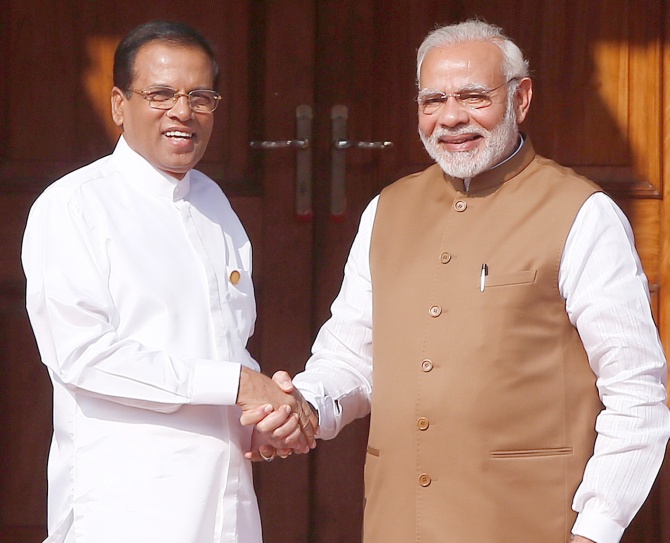 Prime Minister Narendra Damodardas Modi with Sri Lankan President Maithripala Sirisena