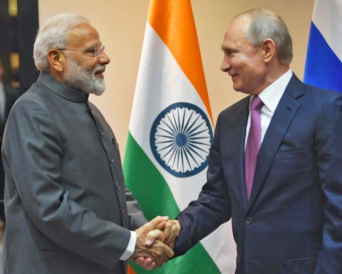 Prime Minister Narendra Damodardas Modi meets Russian President Vladimir Putin