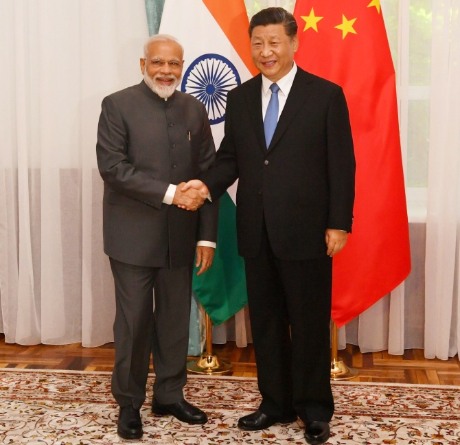 Prime Minister Narendra Damodardas Modi meets Chinese President Xi Jinping on the sidelines of the SCO Summit 2019 in Bishkek