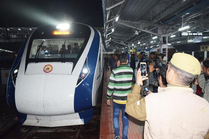 The Vande Bharat Express arrives at Allahabad station on February 15, 2019. Photograph: ANI Photo