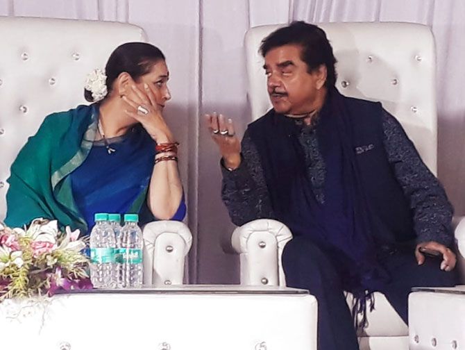 Shatrughan Sinha, Congress and wife Poonam Sinha, Samajwadi Party candidate in a poll meeting in Lucknow