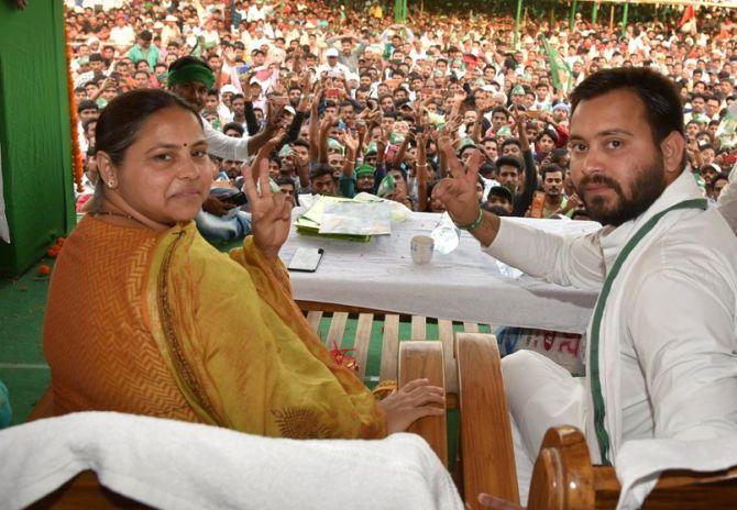 Tejashwi Yadav campaigns for his sister Dr Misa Bharti who lost the election in Pataliputra. Photograph: @yadavtejashwi/Twitter