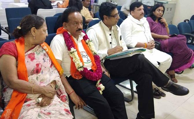 Union Minister Harsh Vardhan files nomination from the Chandni Chowk constituency. Photograph: ANI Photos