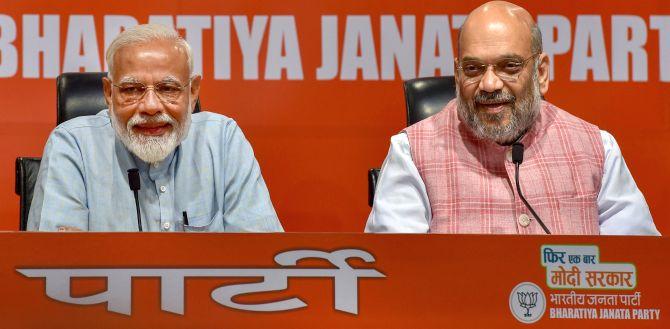 Prime Minister Narendra Damodardas Modi and then Bharatiya Janata Party president Amit Anilchandra Shah after the BJP won 303 Lok Sabha seats in the 2019 general election. Photograph: Manvender Vashist/PTI Photo