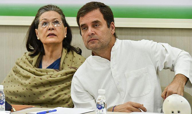 Congress national President Rahul Gandhi with his mother and former Congress president Sonia Gandhi