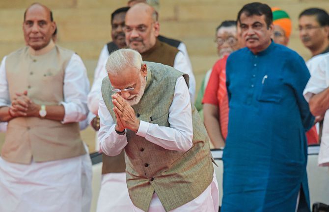 Prime Minister Narendra Damodardas Modi after he took the oath of office, May 30, 2019. Photograph: Vijay Verma/PTI Photo